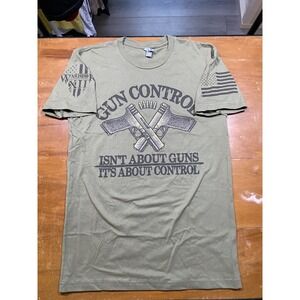 NWOT Warrior XII Graphic T-Shirt Mens Small Olive Green Gun Control 2A Tee